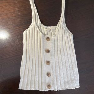 Cream Ribbed Tank with Button Detail